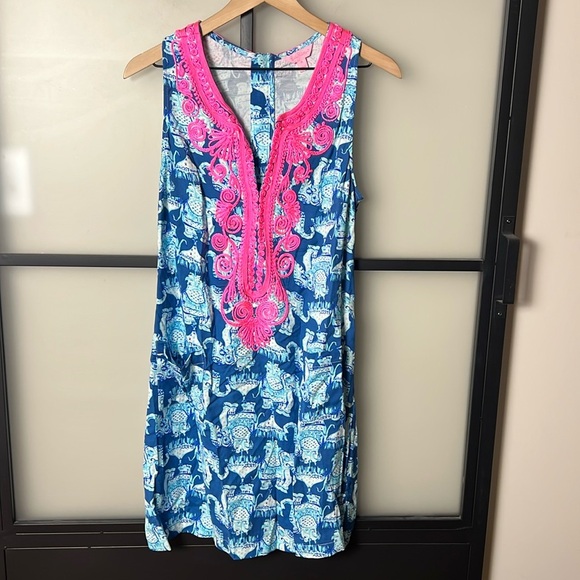 Lilly Pulitzer CARLOTTA STRETCH SHIFT DRESS Deep Indigo Joy Ride Size 10 - Picture 1 of 6
